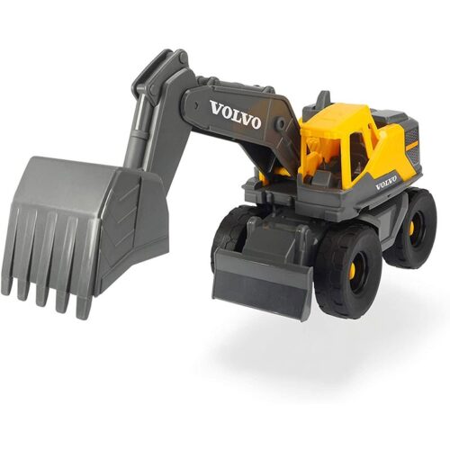 Retroexcavadora de juguete amarilla Volvo con brazo y pala móviles