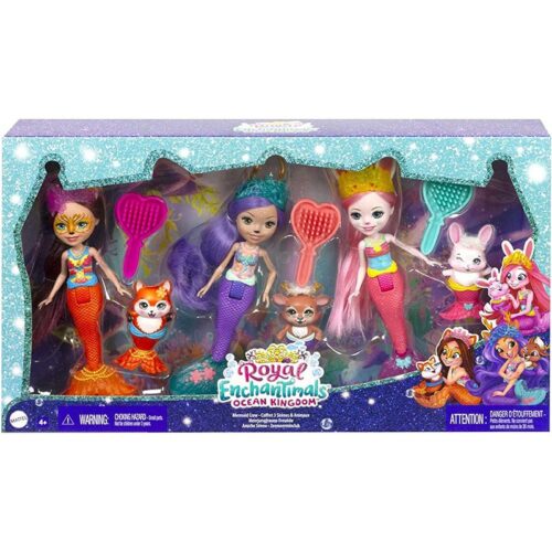 Pack con tres muñecas sirenas con mascotas de Royal Enchantimals