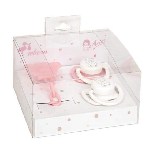 Set 2 Chupetes con 1 Cadena en Rosa y Blanco de Arias