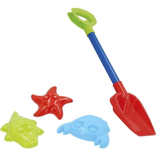 Juguete de playa con pala de 39cm y 3 moldes con formas marinas