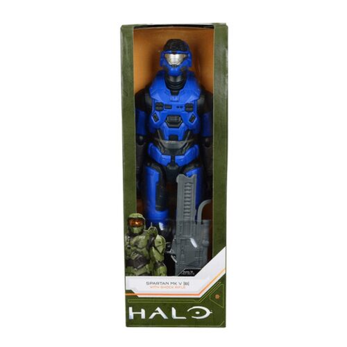 Soldado Spartan MarK V color azul con rifle de asalto de Halo Infinite