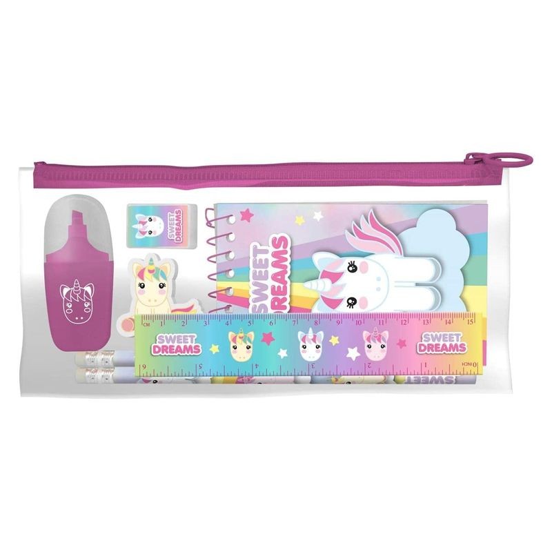Estuche portatodo de unicornio Sweet Dreams con material escolar