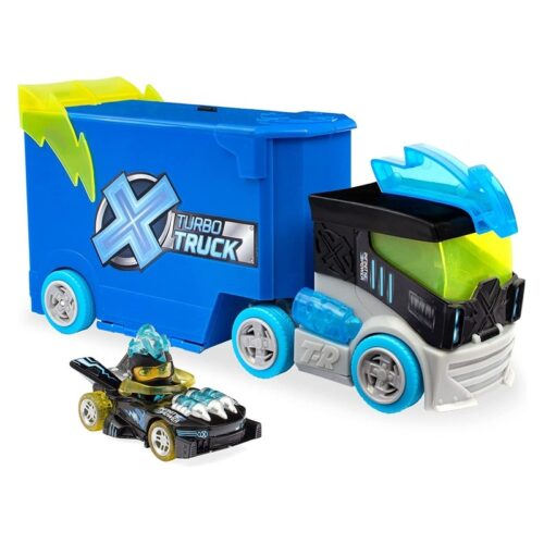 T-Racers Turbo Truck azul camión con piloto y vehículo exclusivo