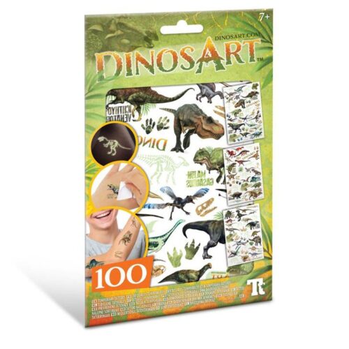 Tatuajes temporales DinosArt con 100 modelos de dinosaurios brillantes
