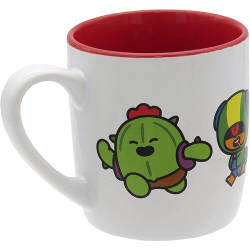 Taza de cerámica con luchadores de Brawl Stars roja y blanca con logo