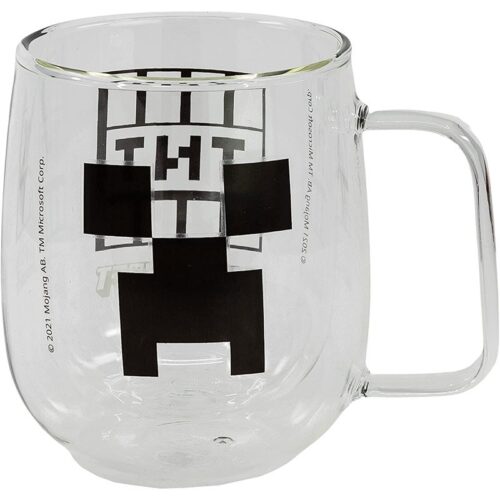 Taza Minecraft con doble pared de cristal con bloque de creeper y TNT