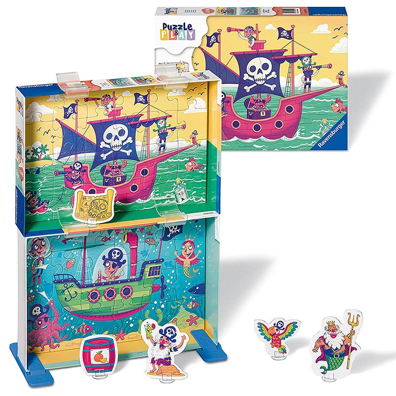 Puzzle 2x24 piezas con escenario tierra a la vista y figuras de cartón