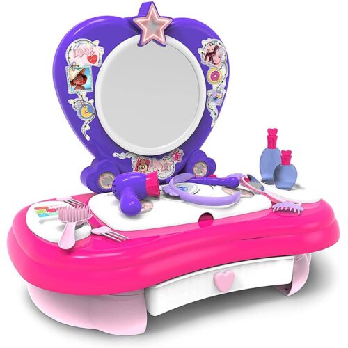 Tocador infantil de sobremesa con pegatinas y accesorios de belleza