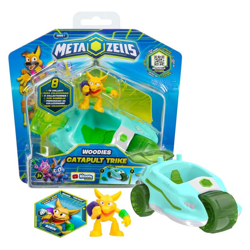 Set de Metazells de trike verde agua con catapulta y personaje Robbin