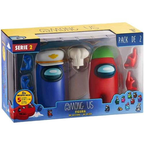 Among Us Pack de 2 personajes en color rojo y azul con complementos