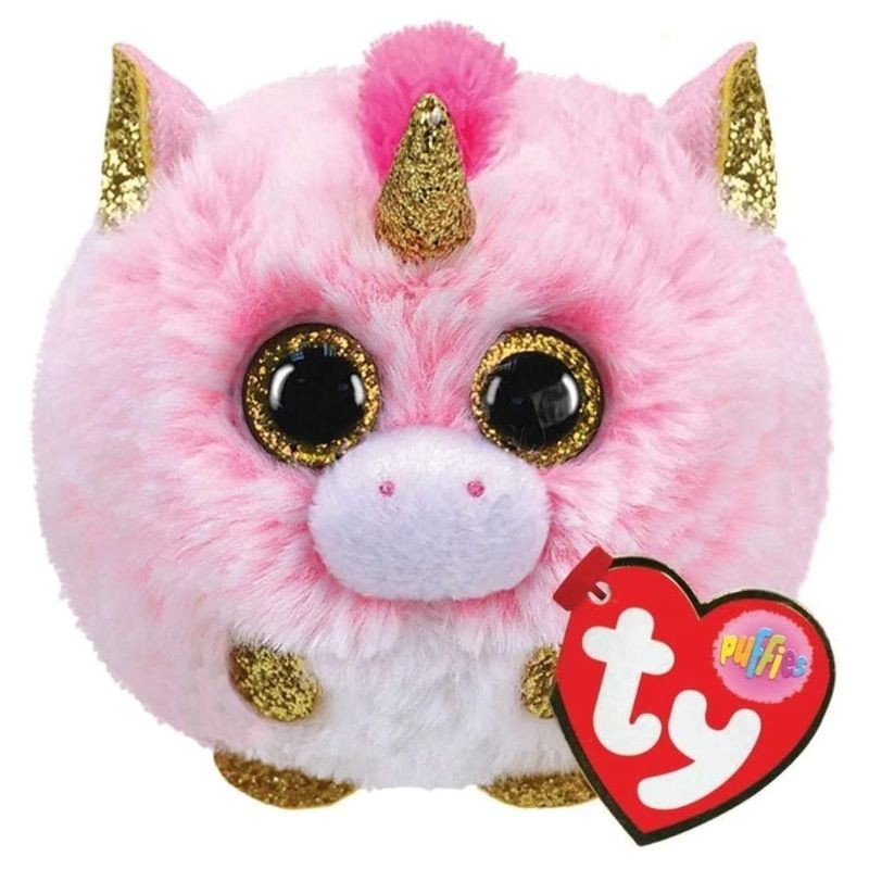 Peluche de unicornio rosa con cuerno dorado de TY Puffies con 7 cm