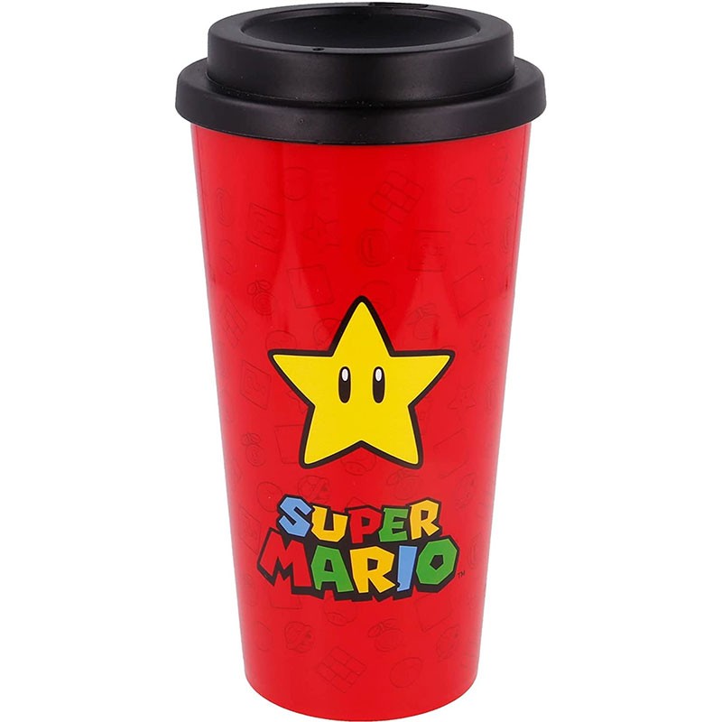 Vaso para llevar de Super Mario reutilizable color rojo con estrella