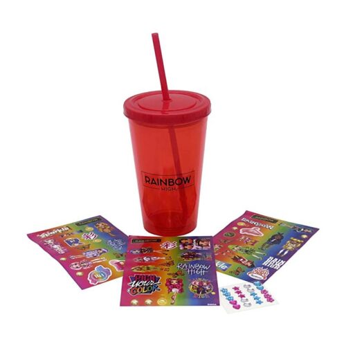 Set de vaso con pegatinas de Rainbow High color rojo para decorar