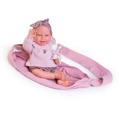Muñeca Antonio Juan recién nacida Carla 42 cm con fular rosa 33352