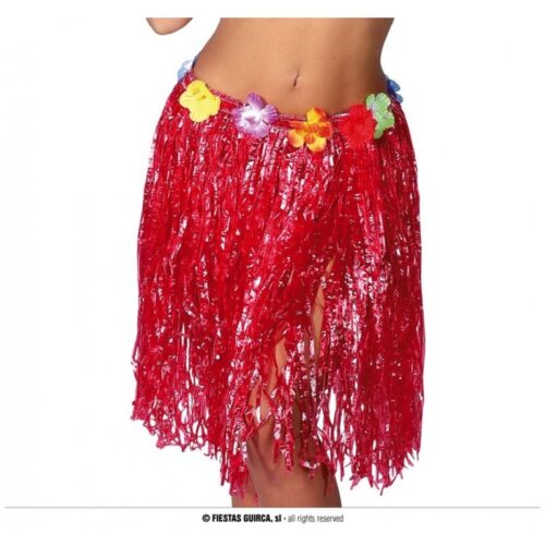 Falda hawaiana con flores roja de 55 cm para disfraz de carnaval 17635