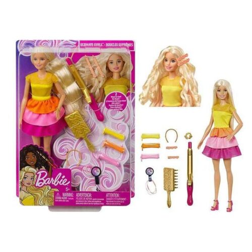 Muñeca Barbie rubia articulada con diferentes accesorios de peinados