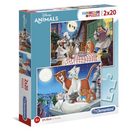 Puzzle 2 x 20 piezas disney Aristogatos y la Dama y el Vagabundo 24764