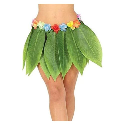 Falda Hawaiana con hojas 38 cm largo y cintura con flores Guirca 17570 – Más de 11 años