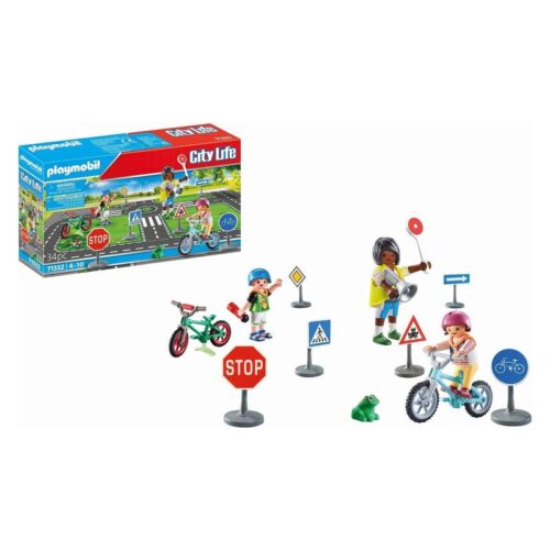 Playmobil 71332 City Life educación vial con bicicletas y señales de tráfico – A partir de 4 años