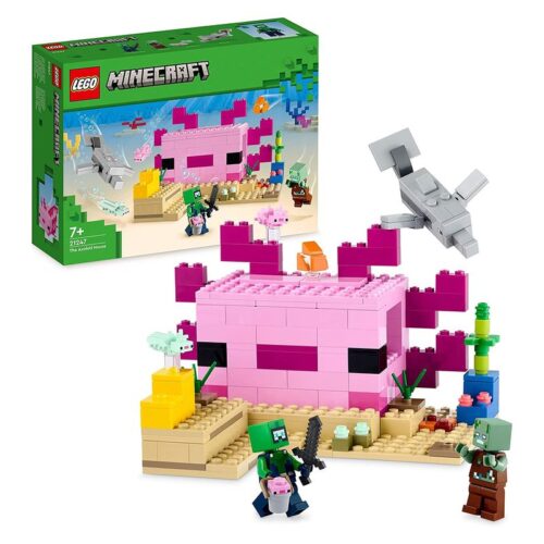 LEGO 21247 Minecraft set de La Casa-Ajolote base submarina rosa construcción – A partir de 6 años