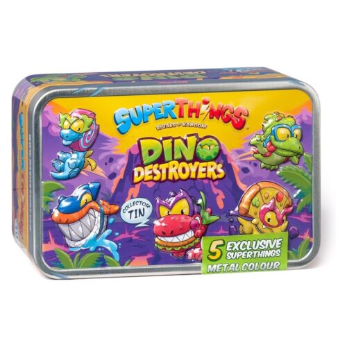 Lata cinco Superthings Tin Dino Destroyers exclusivos con efecto metalizado – A partir de 3 años