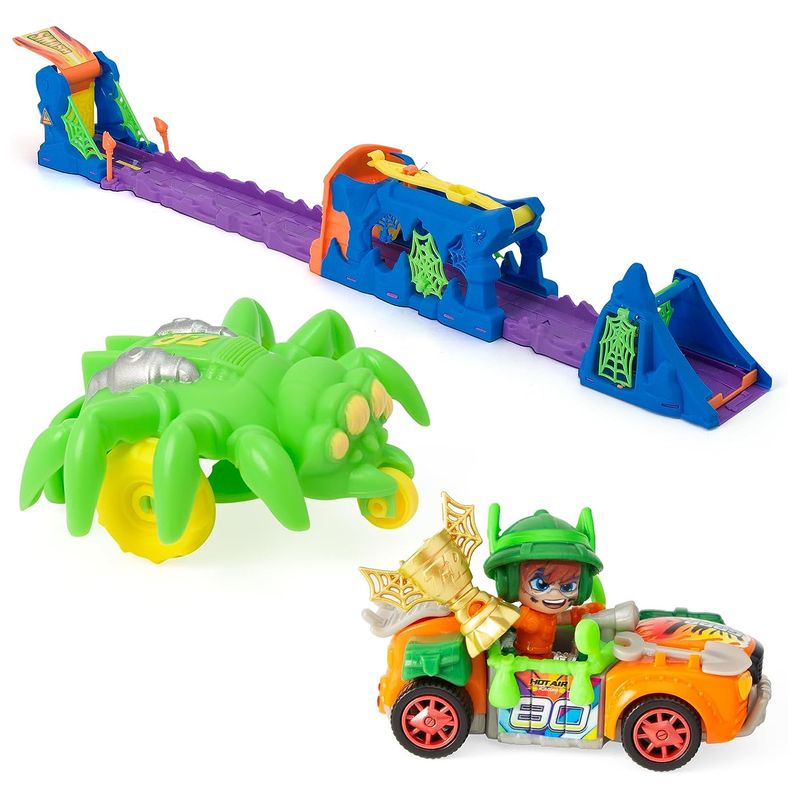 Pista de carreras T-Racers Spider Attack con piloto y vehículo exclusivo - A partir de 3 años