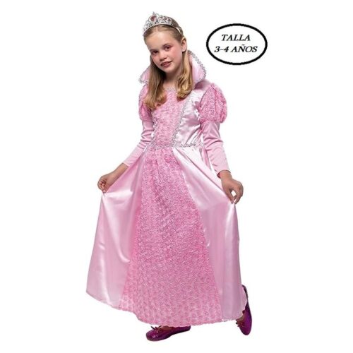 Disfraz de princesa rosa vestido largo y tiara plateada 3-4 años S8031-S – A partir de 3 años