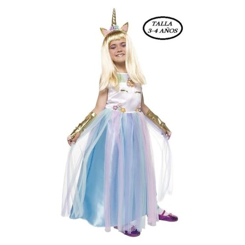Disfraz princesa unicornio con tutú y diadema dorada 3-4 años s8036-S – A partir de 3 años
