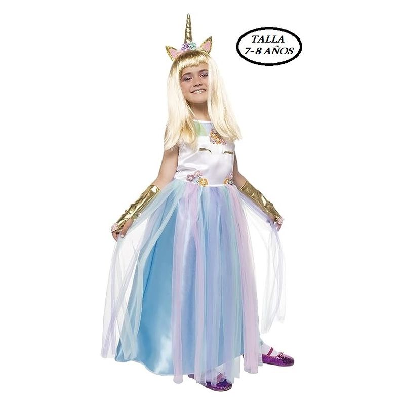 Disfraz princesa unicornio con tutú y diadema dorada 7-8 años s8036-S - A partir de 7 años