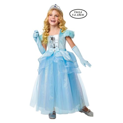Disfraz princesa vestido celeste diadema y guantes para 5-6 años 301629-M – A partir de 5 años