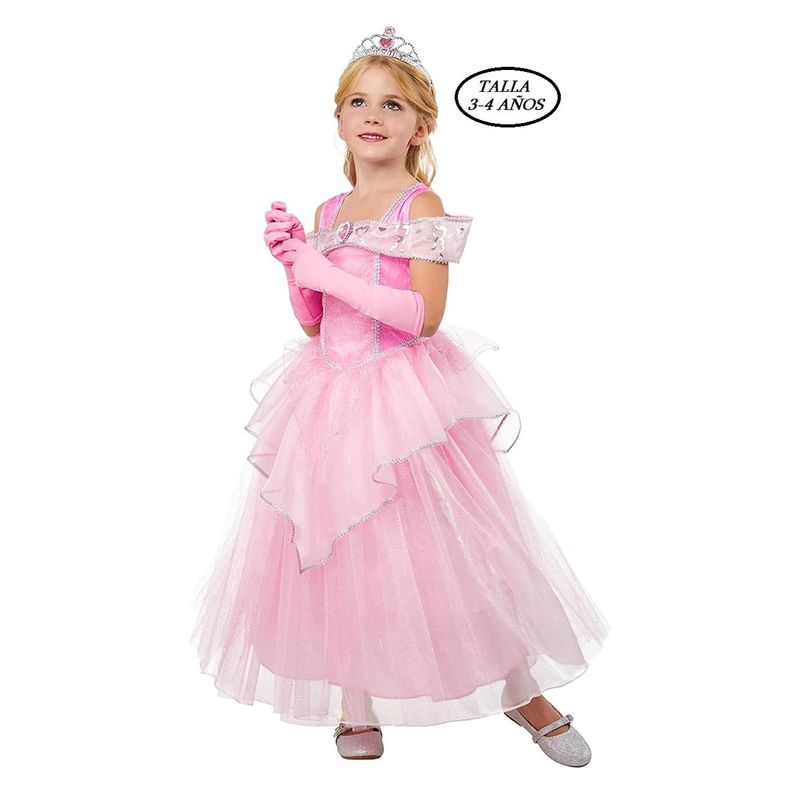Disfraz de princesa vestido rosa diadema y guantes para 3-4 años 301630-S - A partir de 3 años