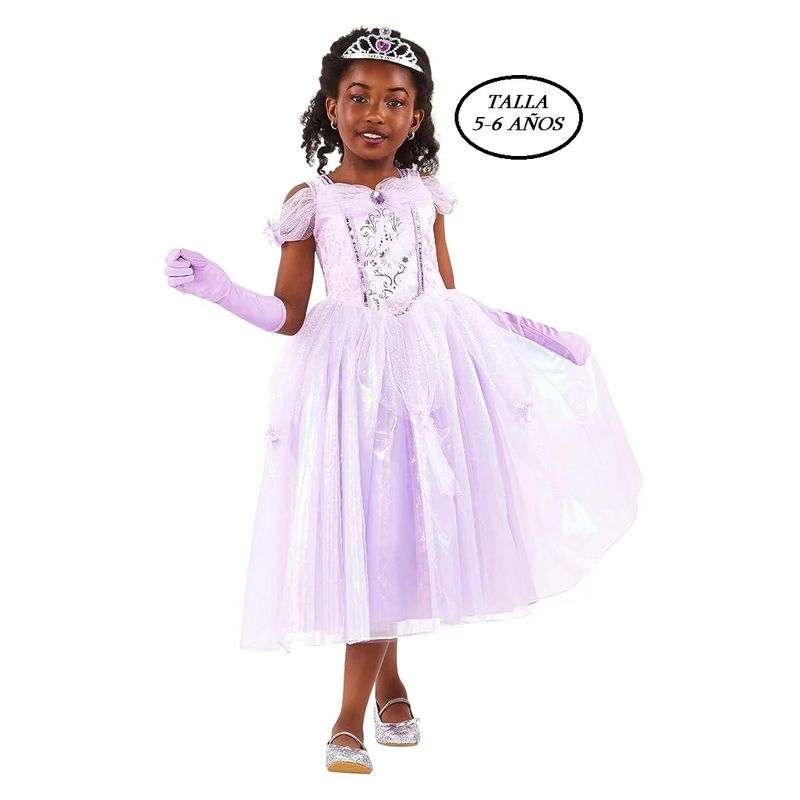 Disfraz princesa vestido morado diadema y guantes para 5-6 años 301631-M - A partir de 5 años