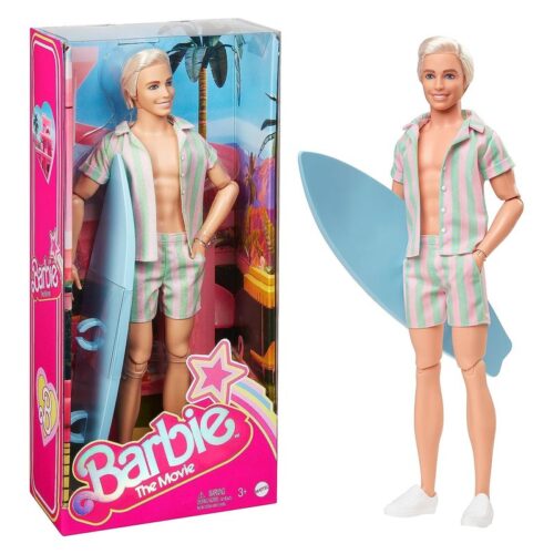 Muñeco articulado Ken de Barbie La Película con chaleco y tabla de surf – A partir de 3 años