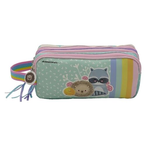 Estuche escolar triple Kawanimals colección bosque en tonos pasteles – A partir de 3 años