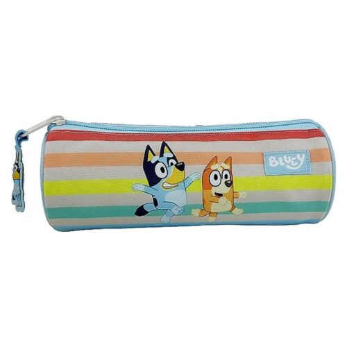 Estuche cilíndrico de Bluey junto a Bingo multicolor 22cm – A partir de 3 años