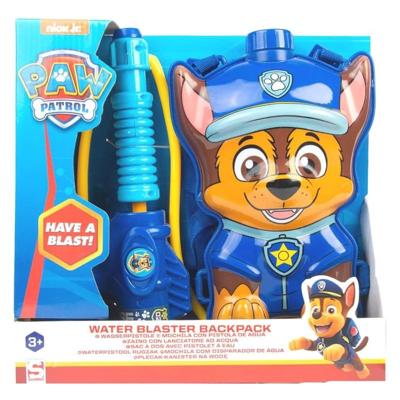 Pistola de agua con mochila de Chase de Patrulla Canina color azul