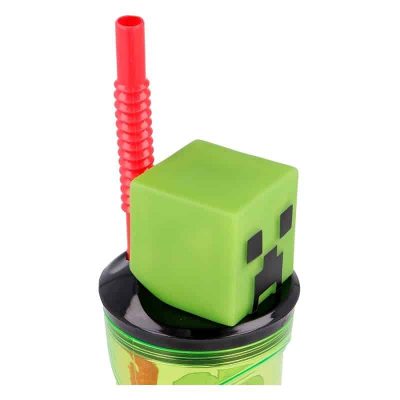Vaso PVC con caña flexible y figura 3D del juego Minecraft 360ml 40466 - Imagen 2