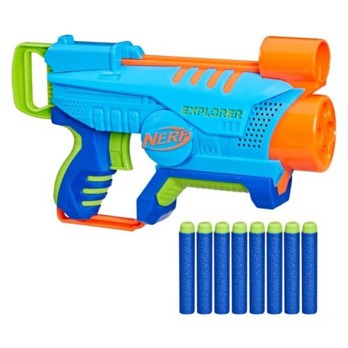 Lanzador NERF Elite Jr Explorer Easy-Play lanzamiento múltiple cuatro dardos – Más de 6 años