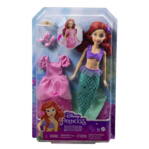 Muñeca Disney Princesa Ariel cambia el look de sirena a princesa HMG49