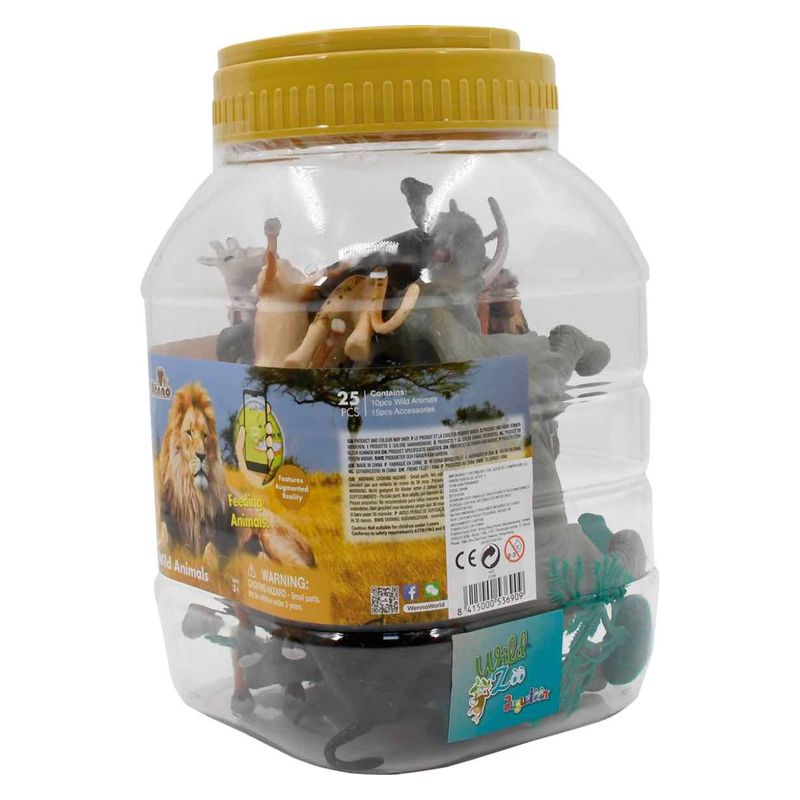 Cubo de juguete grande con 25 piezas de Animales Salvajes 23-690
