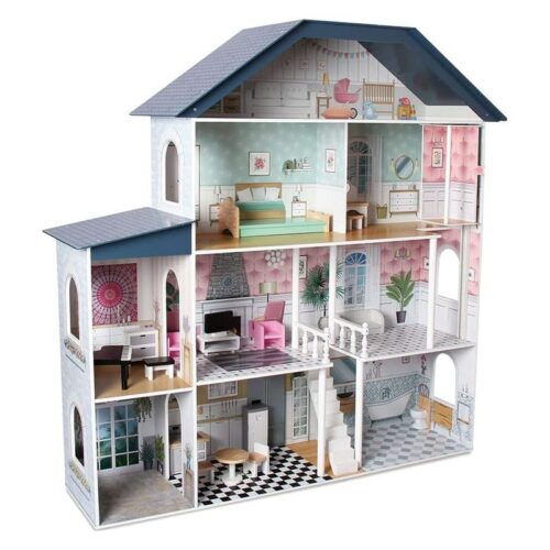 Casa de muñecas de madera Deqube 4 pisos con accesorios 135x35x128cm – Más de 3 años