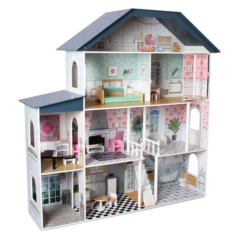 Casa de muñecas de madera Deqube 4 pisos con accesorios 135x35x128cm - Más de 3 años
