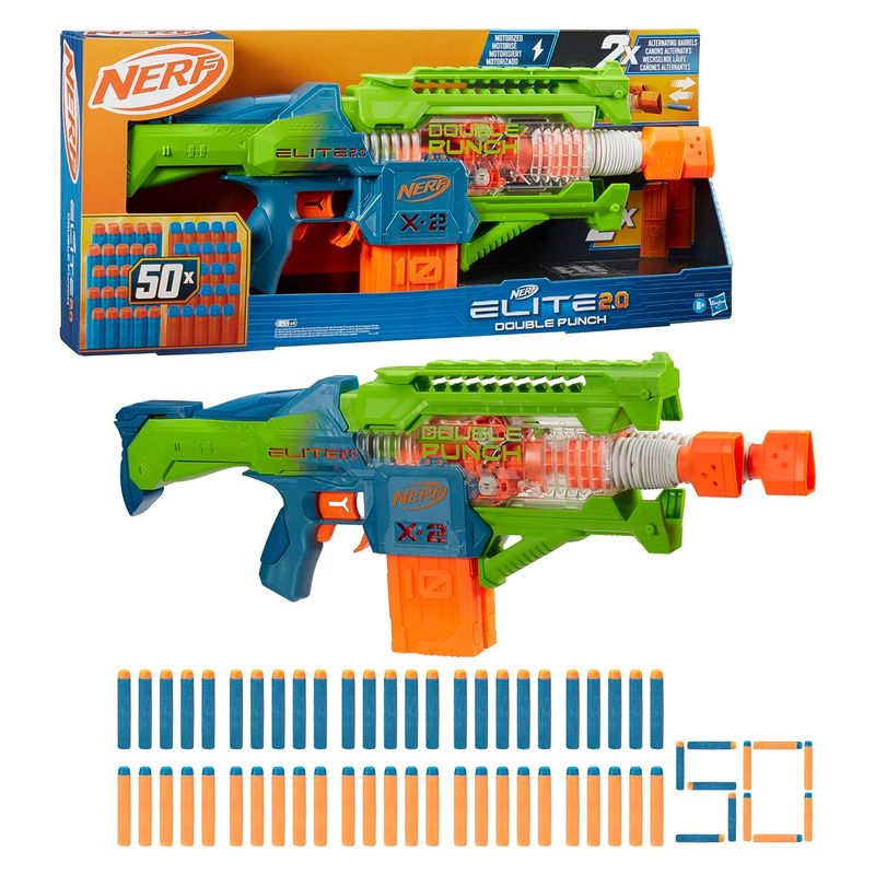 Lanzador Double Punch Nerf Elite 2.0 con 50 dardos y dos clips de 10 - Más de 8 años - Imagen 3