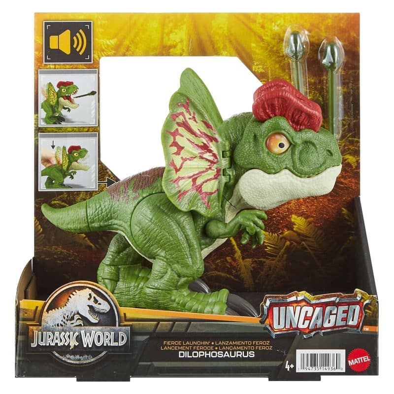 Jurassic World Uncaged Dilophosaurus articulado con lanzador HNT65