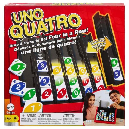 Juego de mesa UNO Quatro cuatro en raya con fichas HPF82 MATTEL – A partir de 7 años