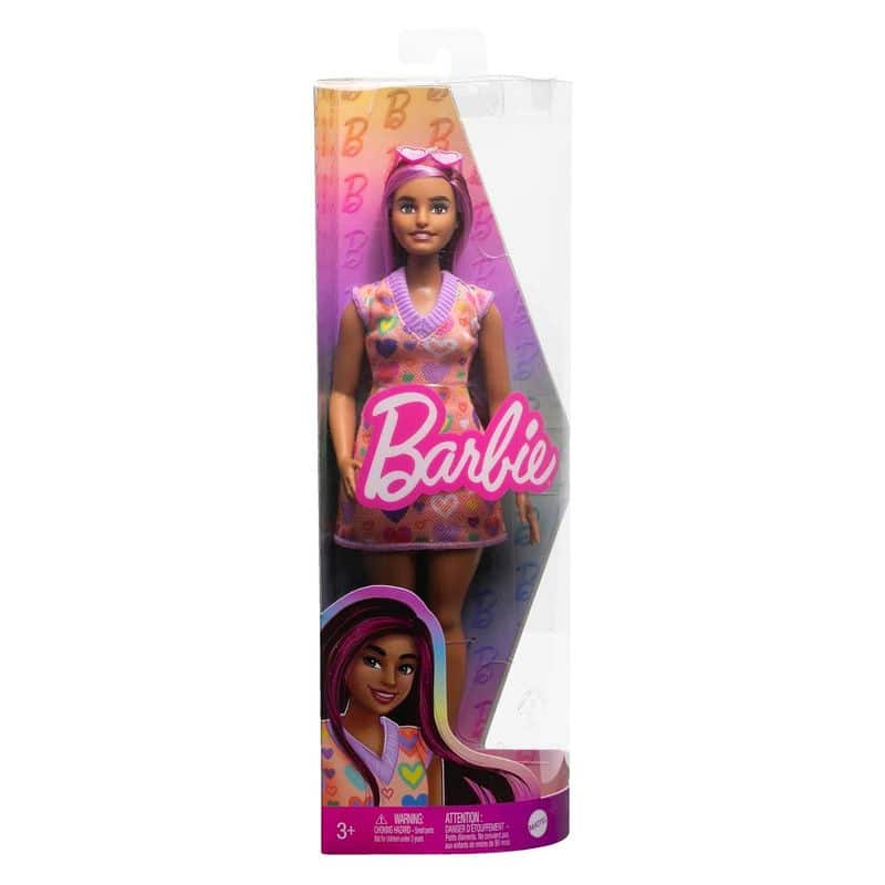 Muñeca Barbie Fashionista con vestido de corazones de colores HJT04