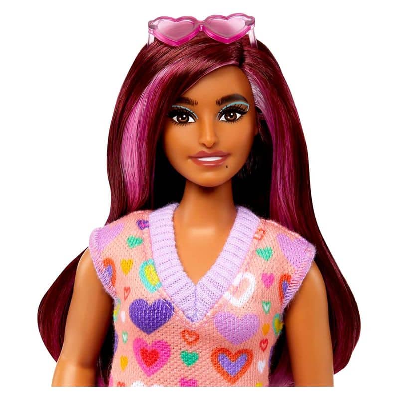 Muñeca Barbie Fashionista con vestido de corazones de colores HJT04 - Imagen 3