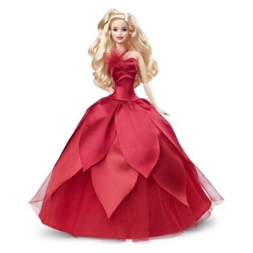 Muñeca Barbie Signature Fiesta de Navidad con pelo rubio y vestido rojo