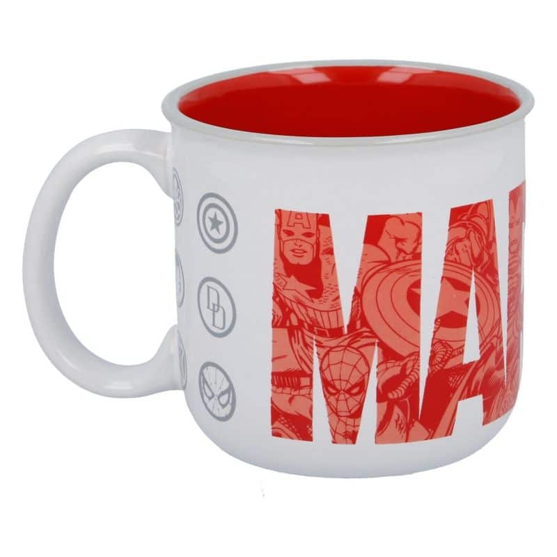 Taza de cerámica blanca para el desayuno con logo de Marvel rojo 01626 - Imagen 3