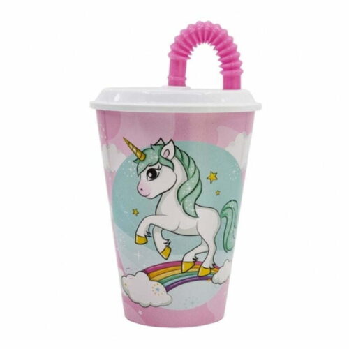 Vaso con caña flexible con ilustraciones de Unicornio de 430 ml 08041